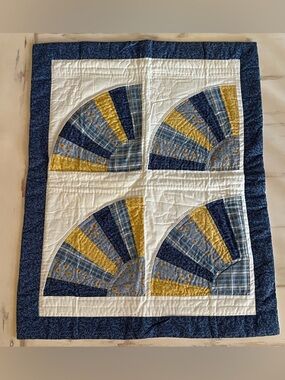 Cottagecore Patchwork Fan Quilted Sham Blue Yellow